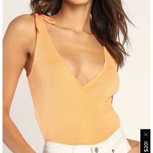 Lulus Orange Knit Wrap Tie Shoulder‎ Tank S boho Y2K fairy classic top shirt